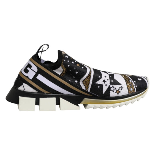 Dolce & Gabbana Men's Low Top Slip On Nylon Polyester Polyamide & Viscose Sneakers - Black Gold Multicolor White