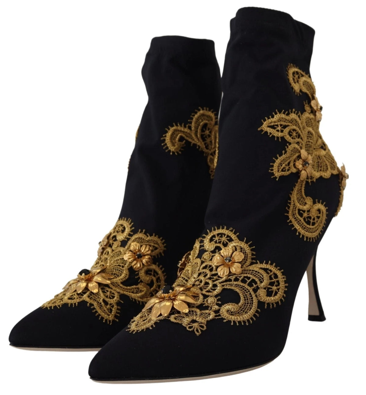 Dolce & Gabbana Women's Nylon Polyester Viscose & Crystal Ankle Boots - Black Gold