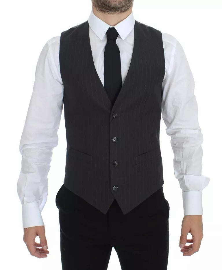 Dolce & Gabbana Men's Single Breasted Viscose Cotton Vest - Gray Striped