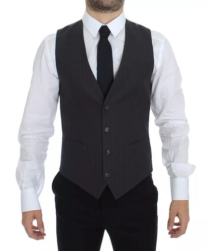 Dolce & Gabbana Men's Single Breasted Viscose Cotton Vest - Gray Striped