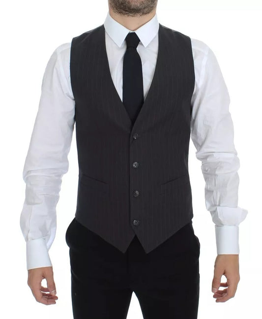 Dolce & Gabbana Men's Single Breasted Viscose Cotton Vest - Gray Striped