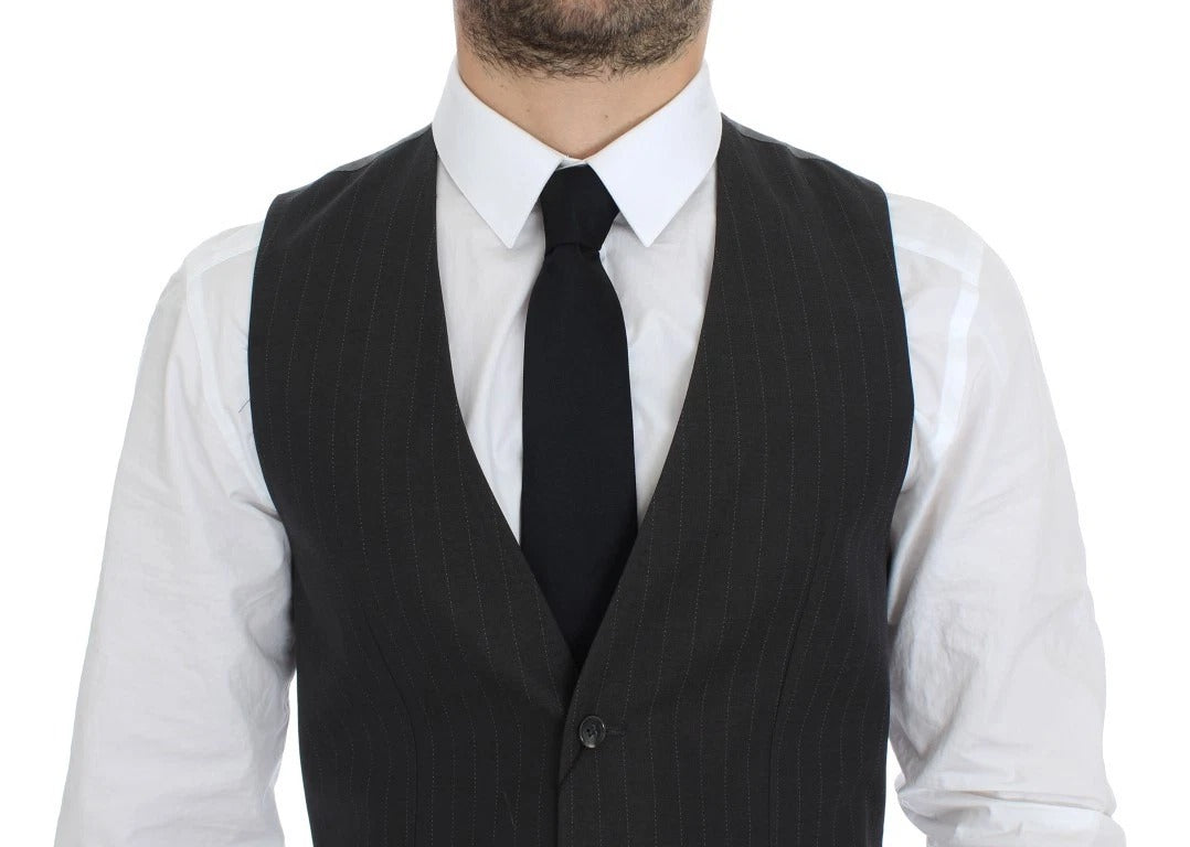 Dolce & Gabbana Men's Single Breasted Viscose Cotton Vest - Gray Striped