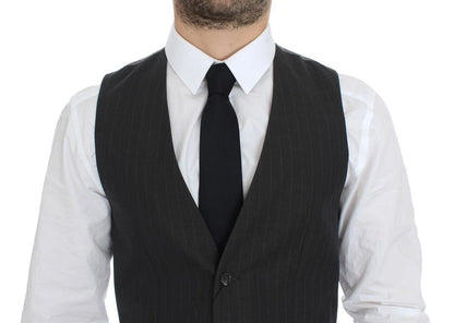 Dolce & Gabbana Men's Single Breasted Viscose Cotton Vest - Gray Striped