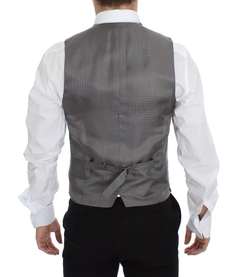 Dolce & Gabbana Men's Single Breasted Viscose Cotton Vest - Gray Striped