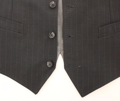 Dolce & Gabbana Men's Single Breasted Viscose Cotton Vest - Gray Striped