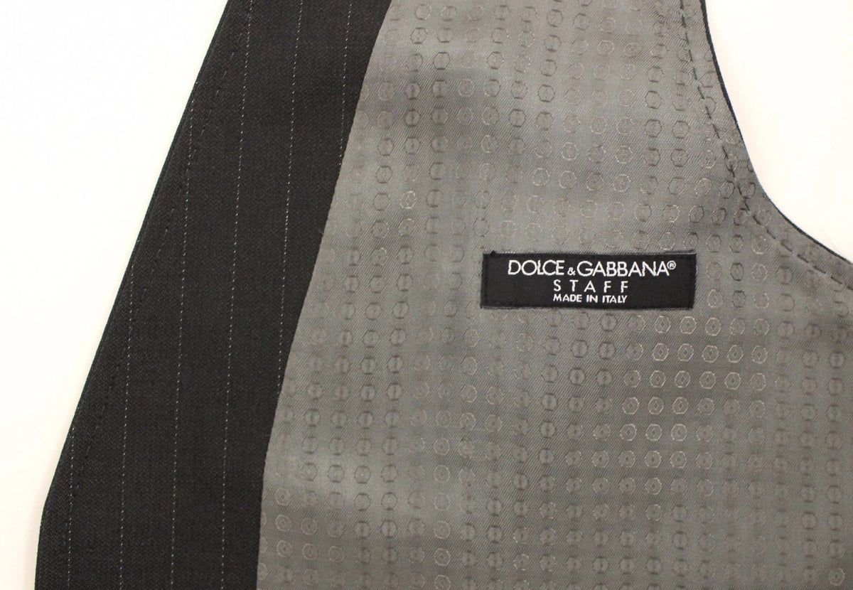 Dolce & Gabbana Men's Single Breasted Viscose Cotton Vest - Gray Striped