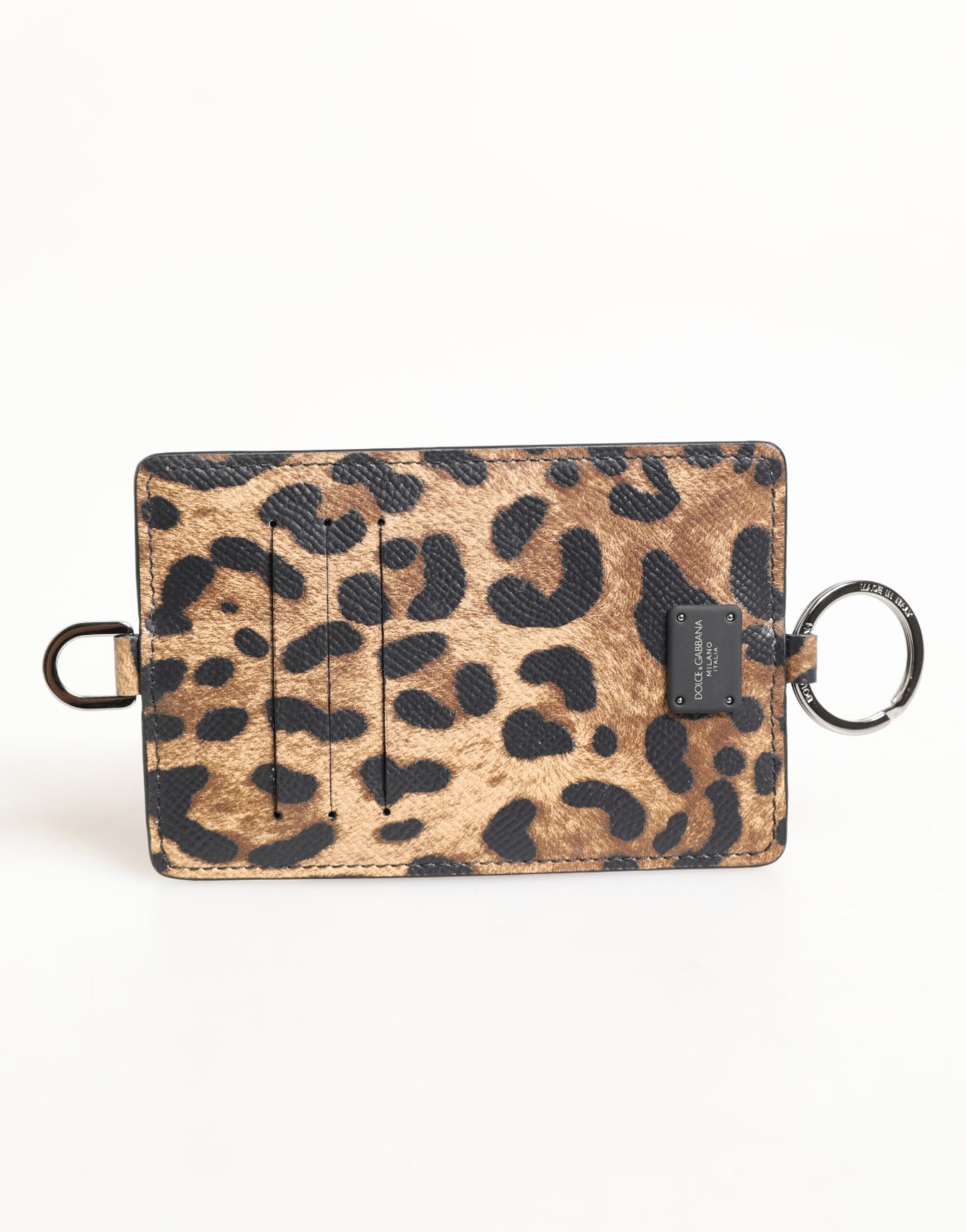 Dolce & Gabbana Leopard Print Leather Embossed Lanyard Card Holder Wallet