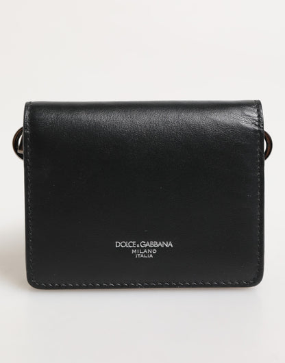 Dolce & Gabbana Black Leather DG Logo Bifold Card Holder Men Borse Wallet