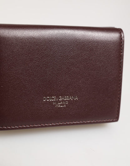 Dolce & Gabbana Leather Embossed Logo Trifold Men Card Holder Dark Brown
