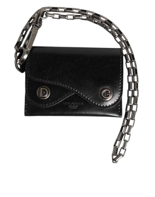 Dolce & Gabbana Pony Cavallo Horse Leather Cardholder Wallet - Black Silver Monogram