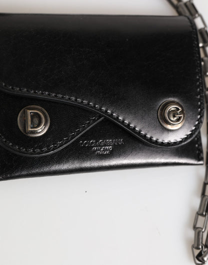 Dolce & Gabbana Pony Cavallo Horse Leather Cardholder Wallet - Black Silver Monogram