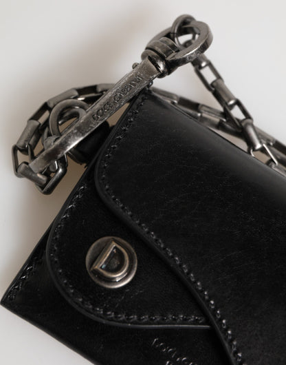 Dolce & Gabbana Pony Cavallo Horse Leather Cardholder Wallet - Black Silver Monogram