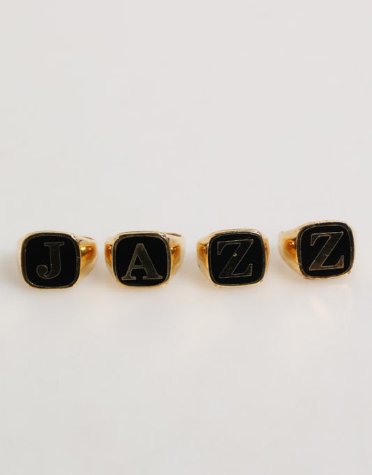 Dolce & Gabbana Men's Brass Enamel Gold & Silver Ring - Black Gold Silver