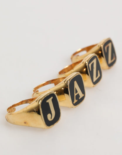 Dolce & Gabbana Gold Tone Brass JAZZ Letter Set 4 Pieces Adjustable Ring