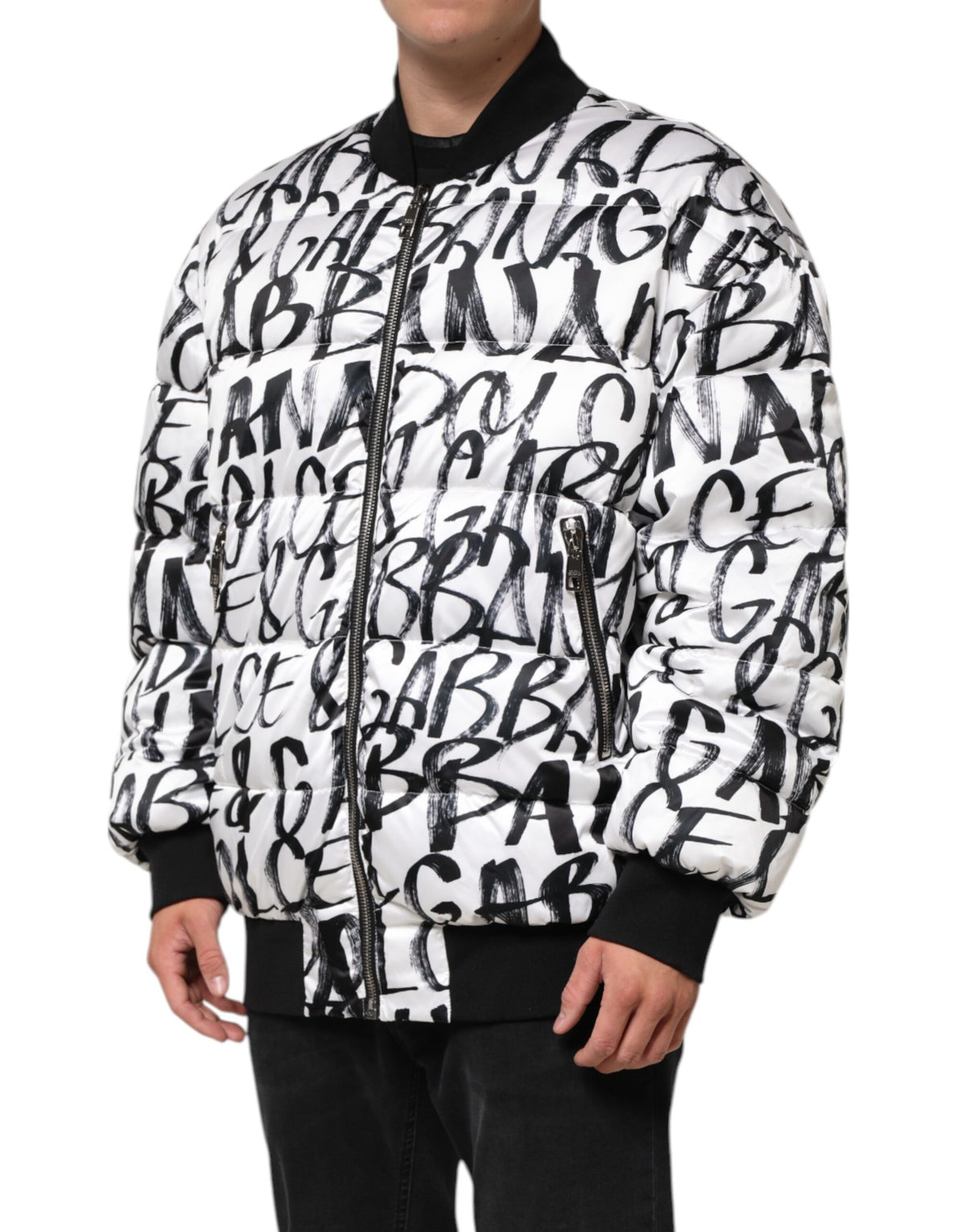 Dolce & Gabbana Men's Polyester Bomber Jacket - Black White Print