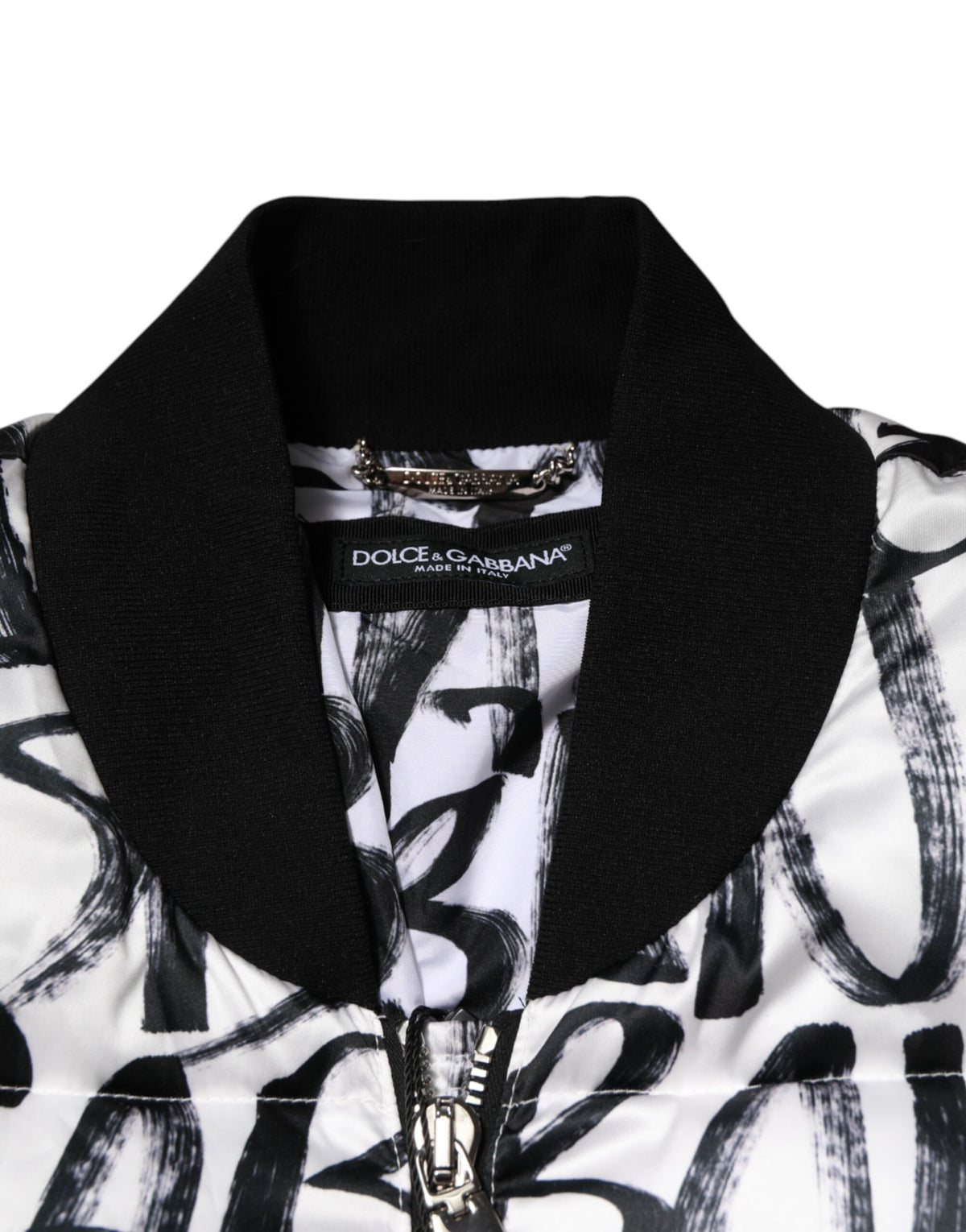 Dolce & Gabbana Men's Polyester Bomber Jacket - Black White Print