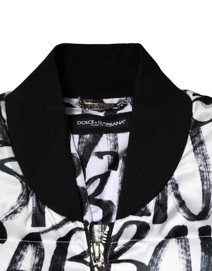 Dolce & Gabbana Men's Polyester Bomber Jacket - Black White Print