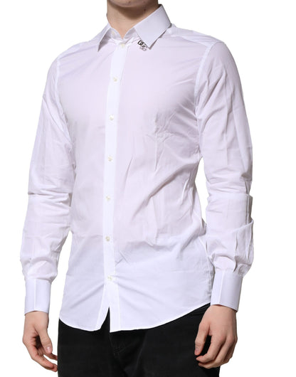Dolce & Gabbana Crisp Men's Slim Long-Sleeve Cotton Dress Shirt - Gold White
