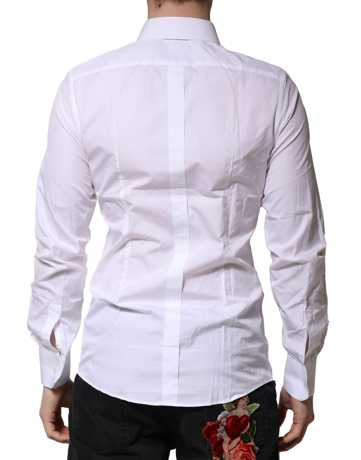 Dolce & Gabbana Crisp Men's Slim Long-Sleeve Cotton Dress Shirt - Gold White