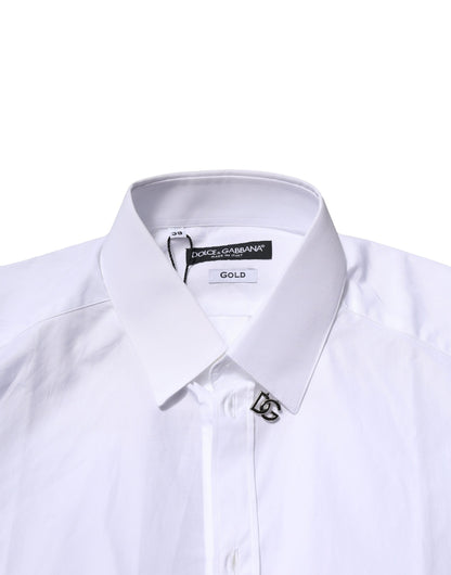 Dolce & Gabbana Crisp Men's Slim Long-Sleeve Cotton Dress Shirt - Gold White