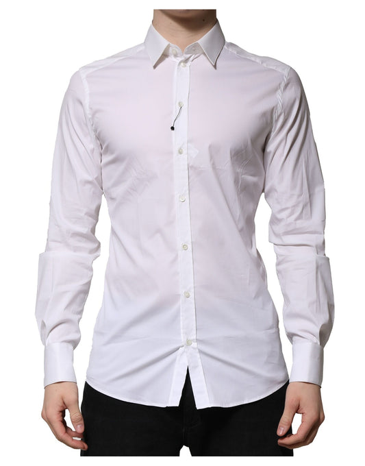 Dolce & Gabbana Men's Slim Long-Sleeve Stretch Cotton & Nylon Dress Shirt - Gold White