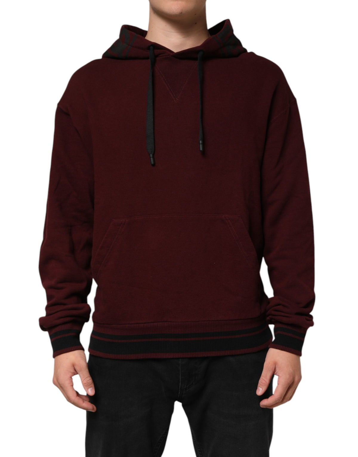 Dolce & Gabbana Men's Regular Fit Cotton Sweatshirt Hoodie - Burgundy Plaid Striped