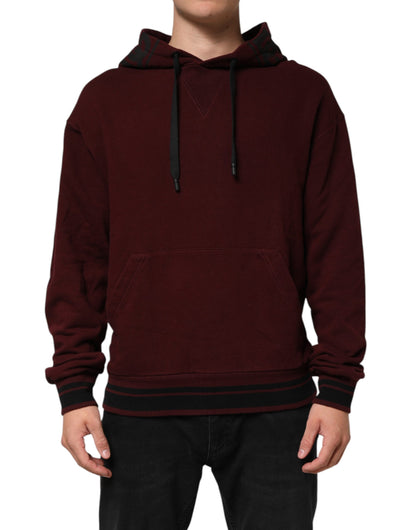 Dolce & Gabbana Men's Regular Fit Cotton Sweatshirt Hoodie - Burgundy Plaid Striped