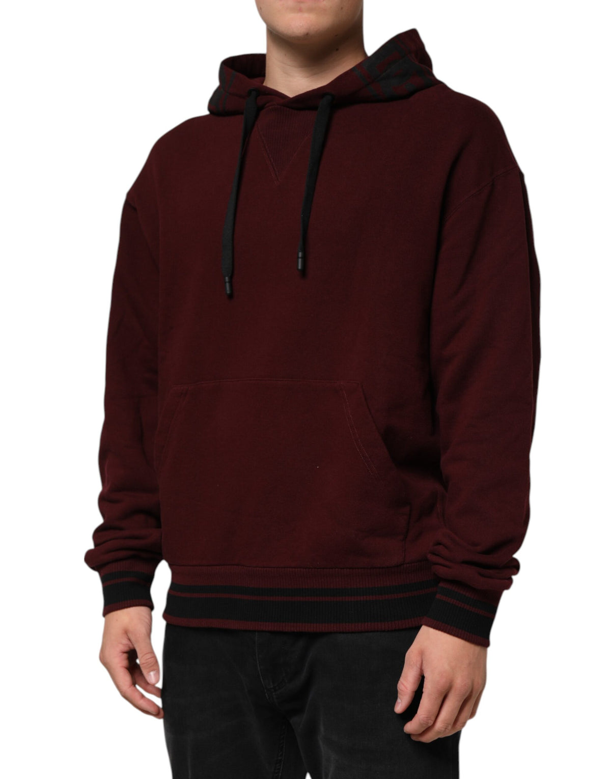 Dolce & Gabbana Men's Regular Fit Cotton Sweatshirt Hoodie - Burgundy Plaid Striped