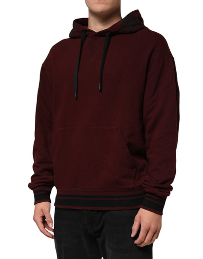 Dolce & Gabbana Men's Regular Fit Cotton Sweatshirt Hoodie - Burgundy Plaid Striped