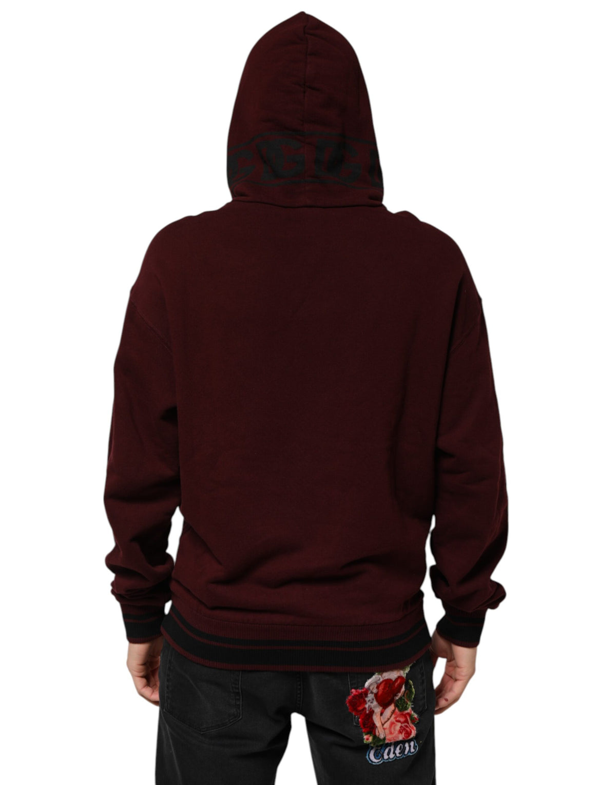 Dolce & Gabbana Men's Regular Fit Cotton Sweatshirt Hoodie - Burgundy Plaid Striped