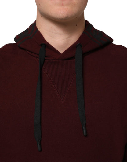 Dolce & Gabbana Men's Regular Fit Cotton Sweatshirt Hoodie - Burgundy Plaid Striped