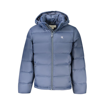 Hooded Puffer Jacket by Calvin Klein for men in polyamide & duck down blue features an on trend silhouette, showcasing refined lightweight, pockets, hooded & insulated and a sophisticated hooded neckline for a truly on trend finish.