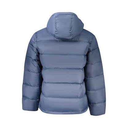 Hooded Puffer Jacket by Calvin Klein for men in polyamide & duck down blue showcases a bohemian silhouette, artfully detailed with a bohemian hooded neckline and signature lightweight, pockets, hooded & insulated for a truly bohemian finish.