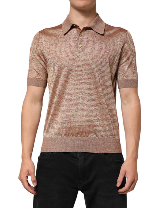Dolce & Gabbana Brown Silk Textured Short Sleeve Polo T-shirt