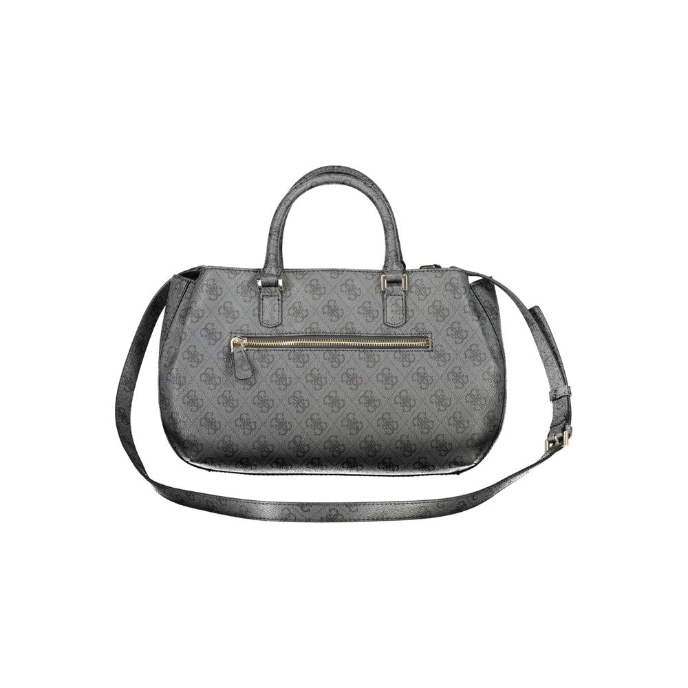 This Girlfriend Satchel Handbag by Guess Jeans for women in polyethylene & polyurethane and black, dark-gray & patterned presents a sculptural silhouette featuring a secure zipper & magnetic, ample , and versatile shoulder-strap, handle & adjustable-strap for a sculptural finish.