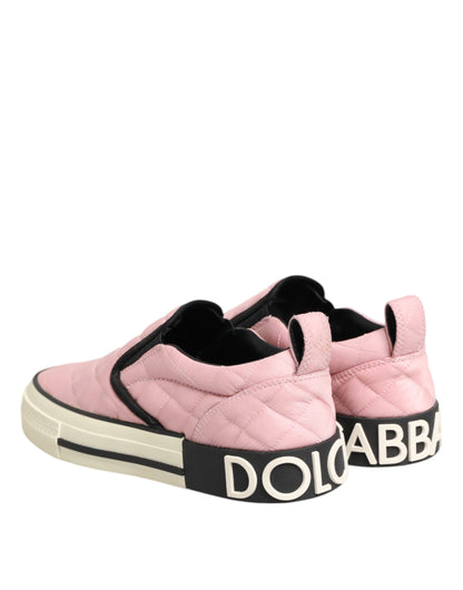 Dolce & Gabbana Women's Low Top Slip On Plush Cotton Nylon & Viscose Sneakers - Black Pink