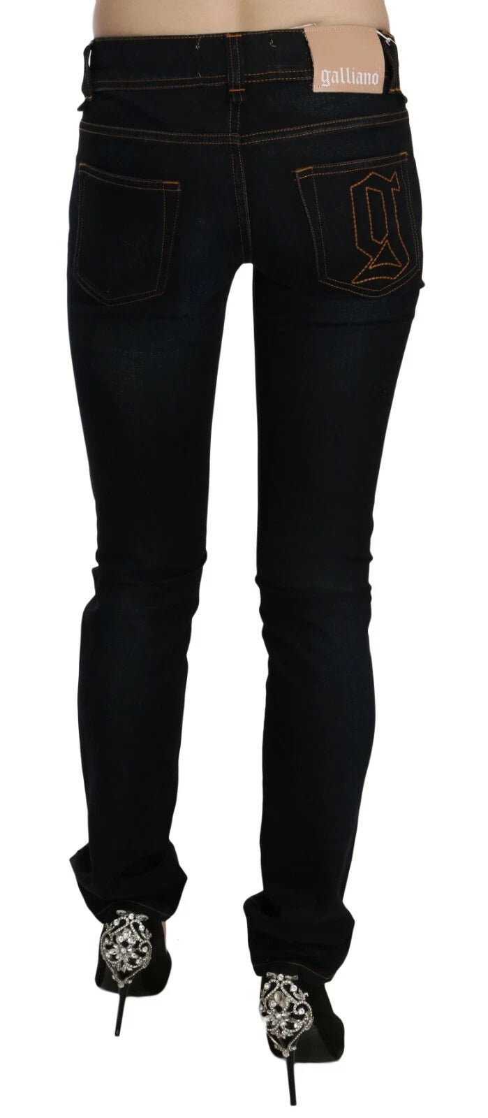 John Galliano Women's Slim Mid Rise Stretch Denim Cotton Jeans - Black Dark Blue