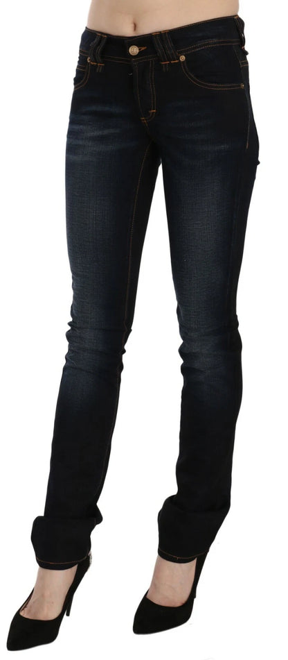 John Galliano Women's Slim Mid Rise Stretch Denim Cotton Jeans - Black Dark Blue
