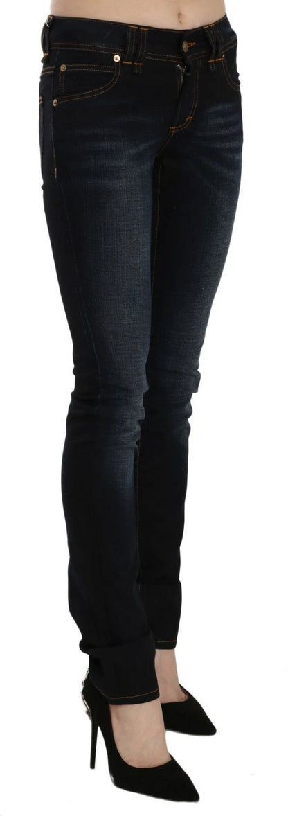 John Galliano Women's Slim Mid Rise Stretch Denim Cotton Jeans - Black Dark Blue