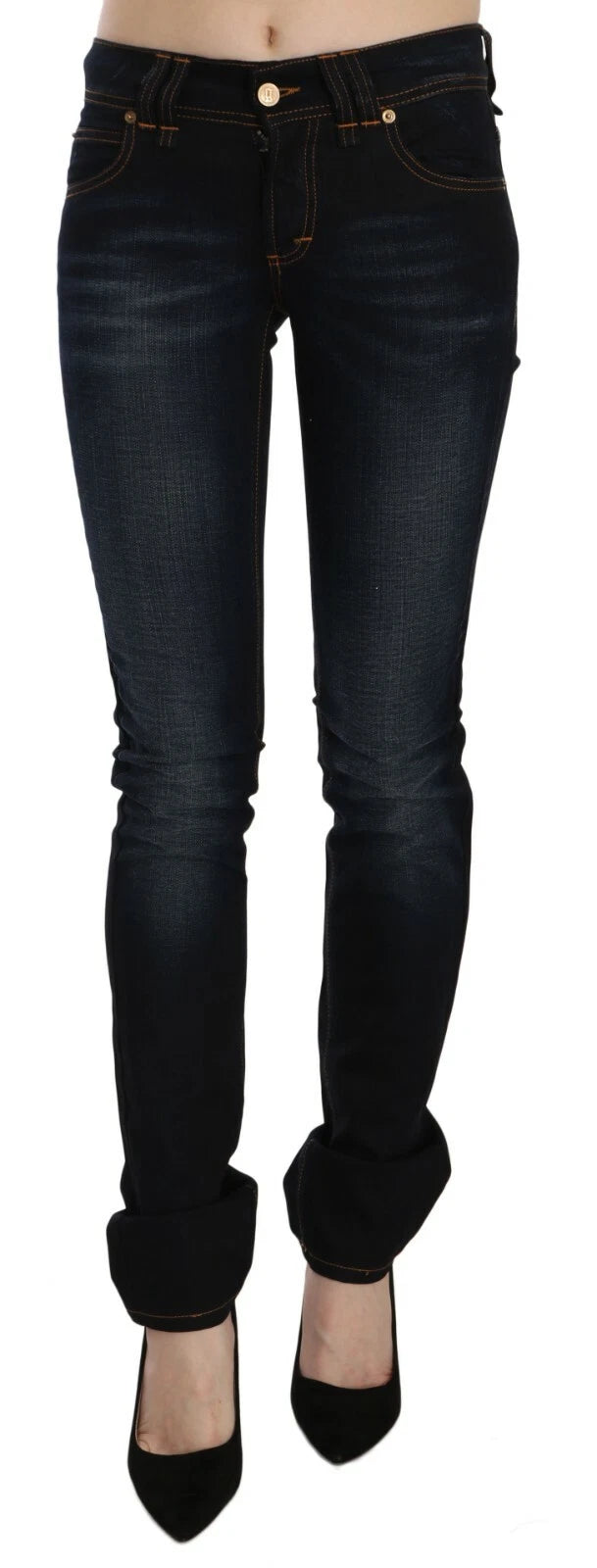John Galliano Women's Slim Mid Rise Stretch Denim Cotton Jeans - Black Dark Blue