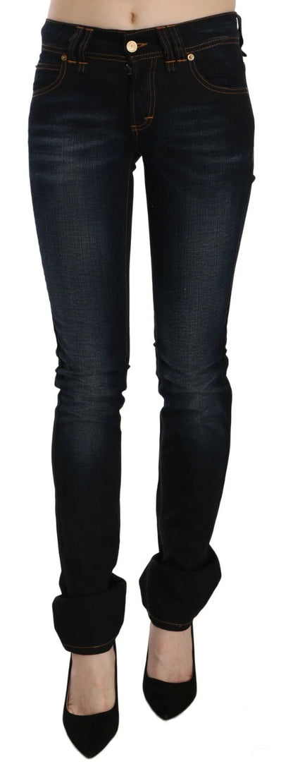 John Galliano Women's Slim Mid Rise Stretch Denim Cotton Jeans - Black Dark Blue
