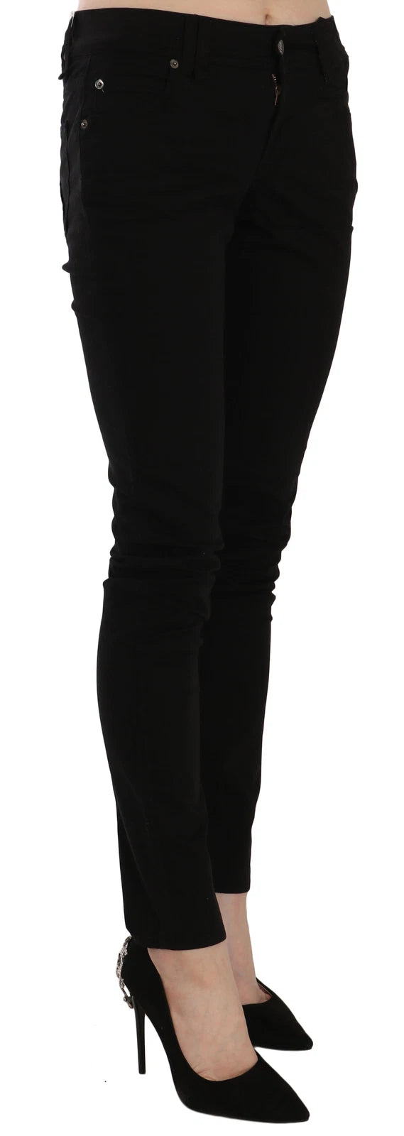John Galliano Women's Skinny Slim Mid Rise Denim Cotton Jeans - Black