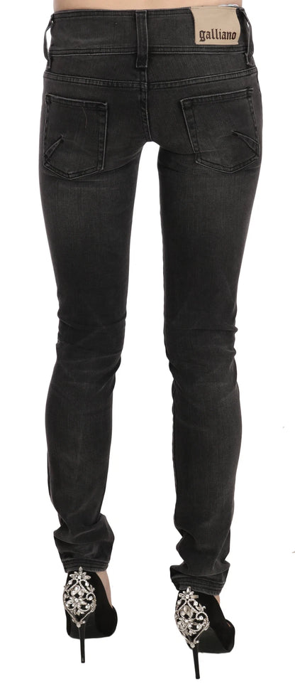 John Galliano Women's Skinny Slim Low Rise Denim Cotton Jeans - Black