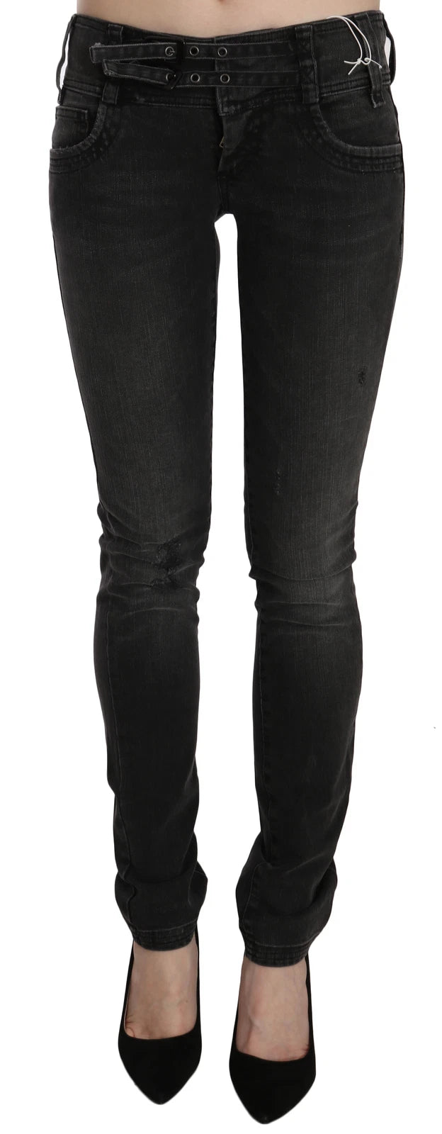 John Galliano Women's Skinny Slim Low Rise Denim Cotton Jeans - Black