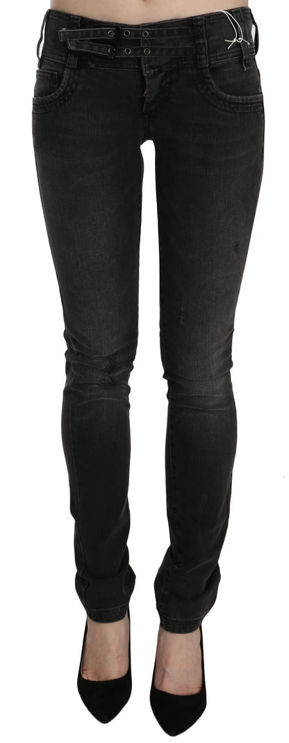 John Galliano Women's Skinny Slim Low Rise Denim Cotton Jeans - Black