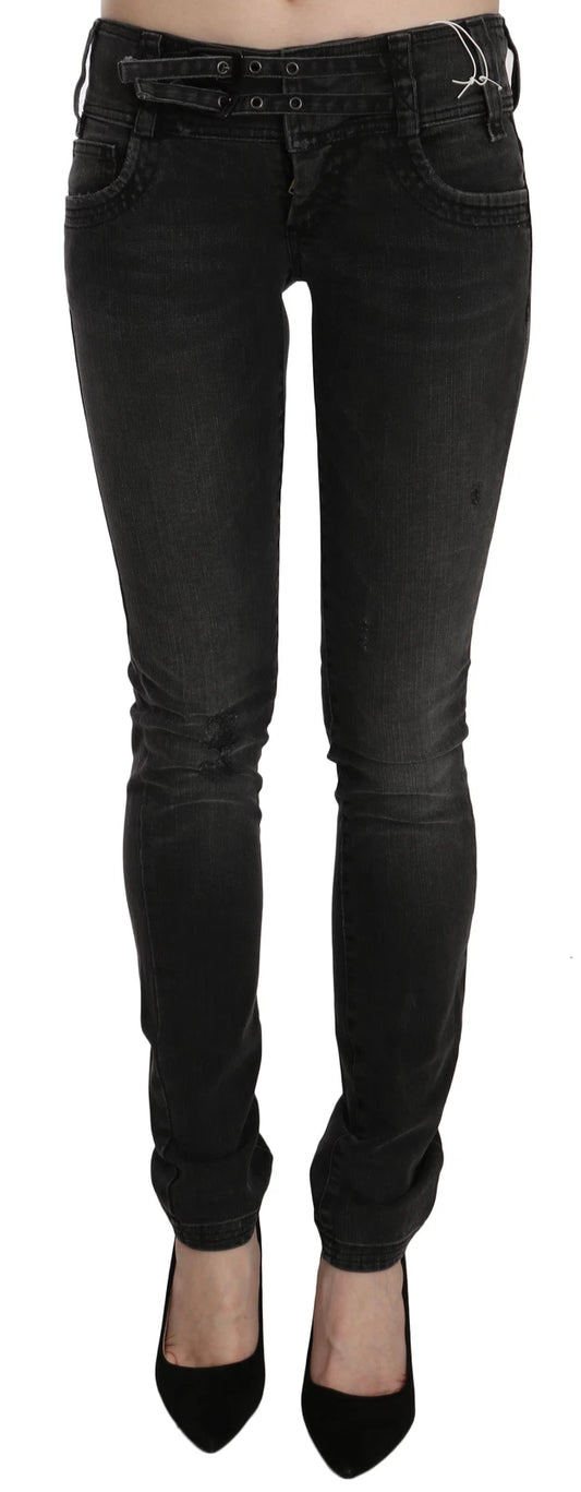 John Galliano Women's Skinny Slim Low Rise Denim Cotton Jeans - Black
