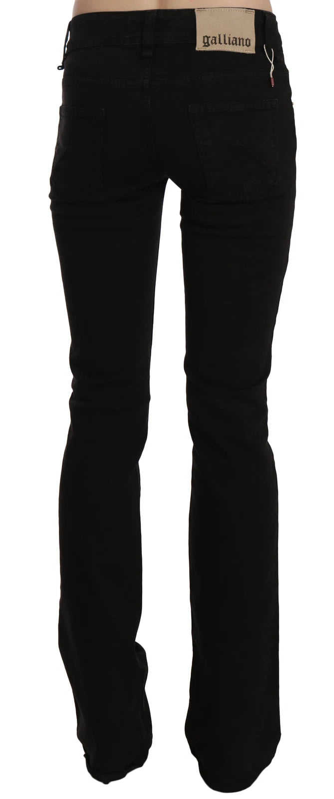 John Galliano Women's Skinny Flared Wide Slim Low High Rise Denim Cotton Jeans - Black