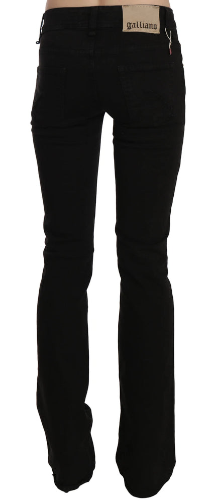 John Galliano Women's Skinny Flared Wide Slim Low High Rise Denim Cotton Jeans - Black