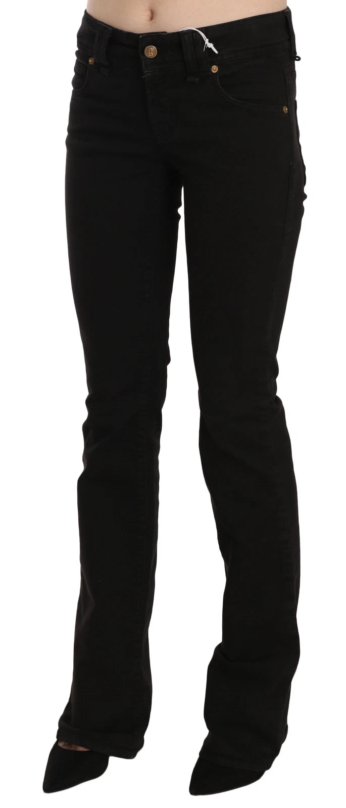 John Galliano Women's Skinny Flared Wide Slim Low High Rise Denim Cotton Jeans - Black