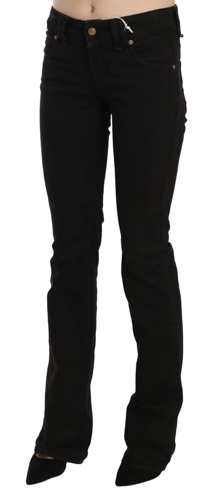 John Galliano Women's Skinny Flared Wide Slim Low High Rise Denim Cotton Jeans - Black